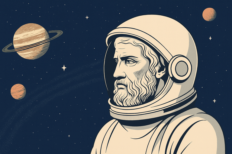 Plato as an astronaut looking at the screen
